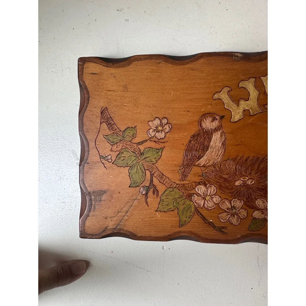 Vtg Welcome Sign Wood Bird Nest Plaque Rustic Cottagecore Wall Art
